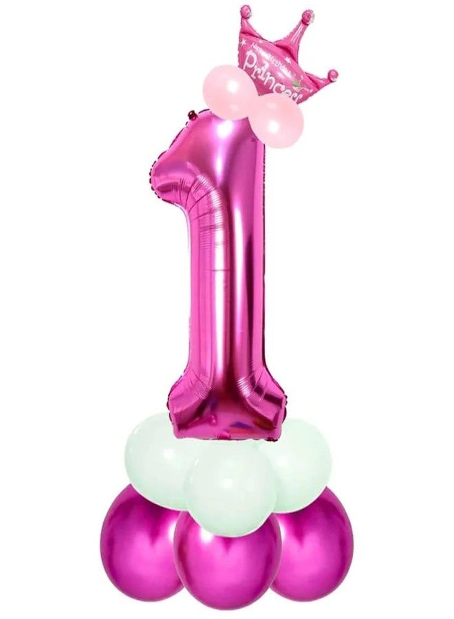 Dream Decor 32 inch 1 One Big Pink Number Shape Large foil Balloons With Crown Foil And Metallic Balloons Combo for Party Decorations in Happy Birthday For Girl- pastle balloon princess - Image 2